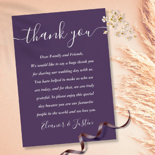 Lugar Roteiro Roxo Obrigado Cartão de Casamento