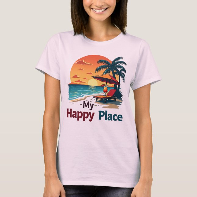 Lugar Tropical Sunset Beach Happy Place T-Shirt fe (Frente)