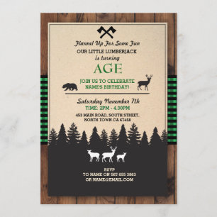 Lumberjack Birthday Convide QUALQUER Convite Verde
