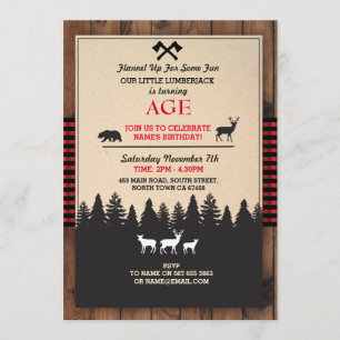 Lumberjack Birthday Convide QUALQUER Convite Verme
