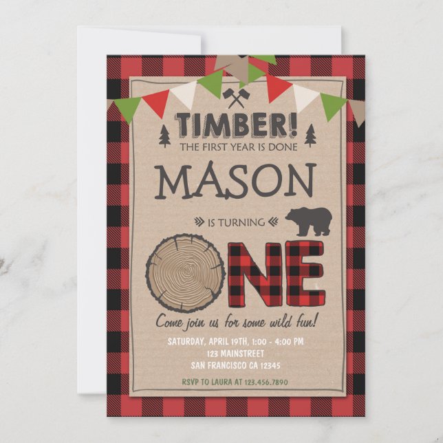 Lumberjack Birthday - Convite para o Aniversário d (Frente)