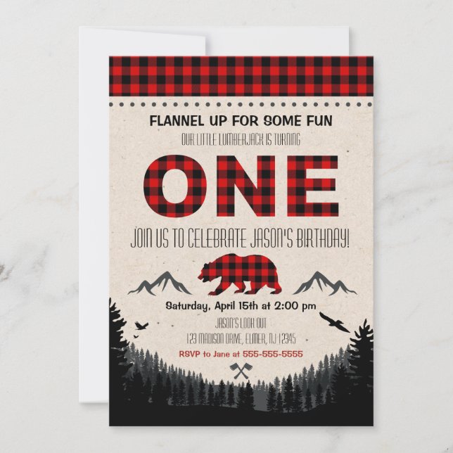 Lumberjack Birthday - Convite para o Aniversário d (Frente)