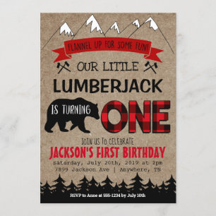 Lumberjack Boys Primeiro Convite de Aniversário