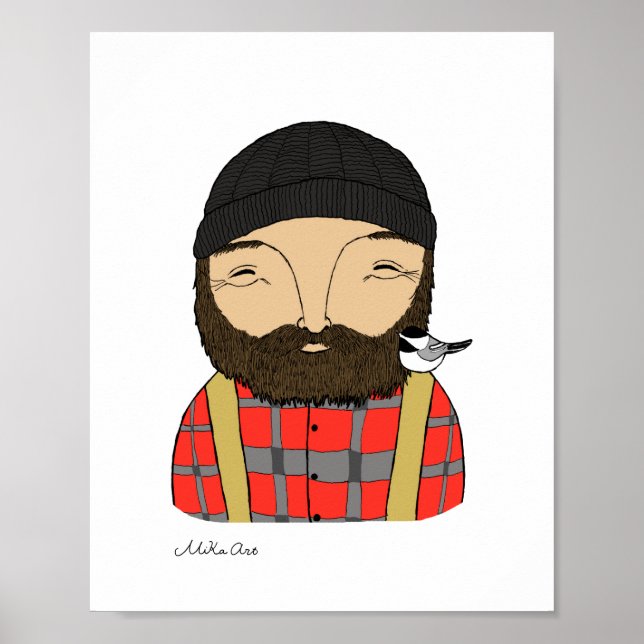 Lumberjack Chickadee Poster Woodland Art Impressão (Frente)