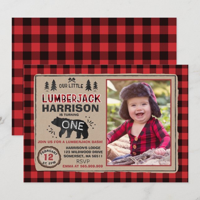 Lumberjack Convite de Aniversário Festa Lumberjack (Frente/Verso)