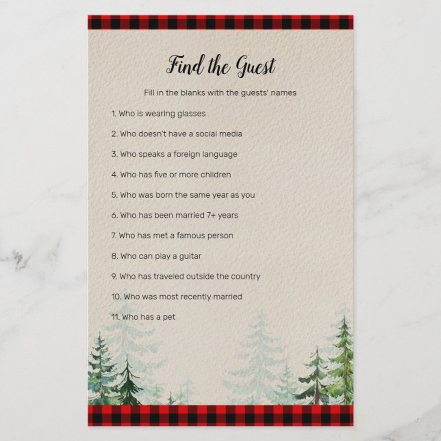 Lumberjack Watercolor Encontre o jogo de Convidado (Frente)