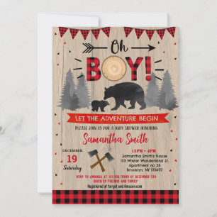 Lumberjack Woodland Bear Baby Shower Convites