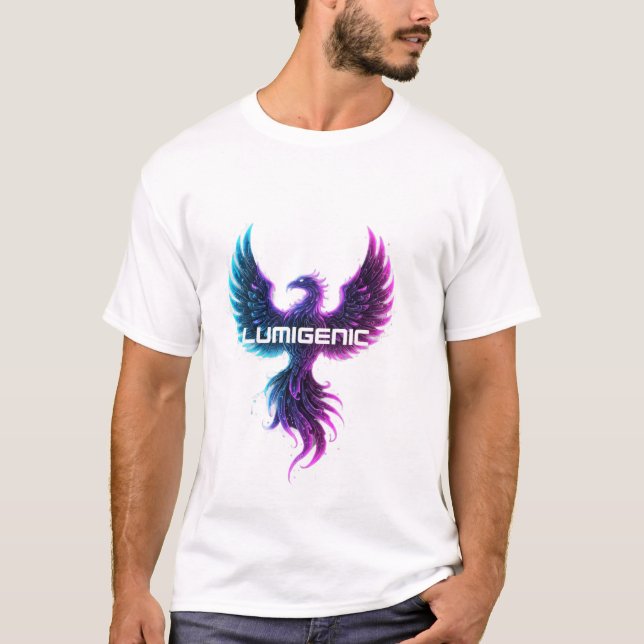 "LUMIGENIC Phoenix Rising Neon T-Shirt Design 1 " (Frente)