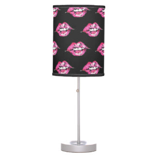 Luminária De Mesa Beije os Lábios - Rosa e Preto
