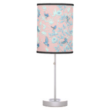 flores azuis e pássaros, cor rosa de luz de fundo