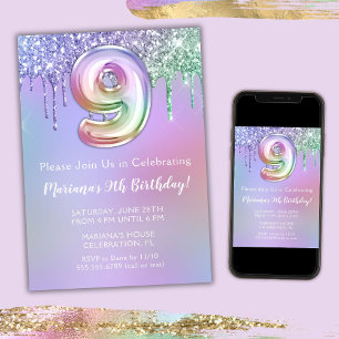 Luminosidade rosa púrpura do 9º Convite de anivers