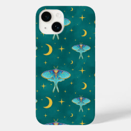Luna Moth Celestial Moons & Stars Teal