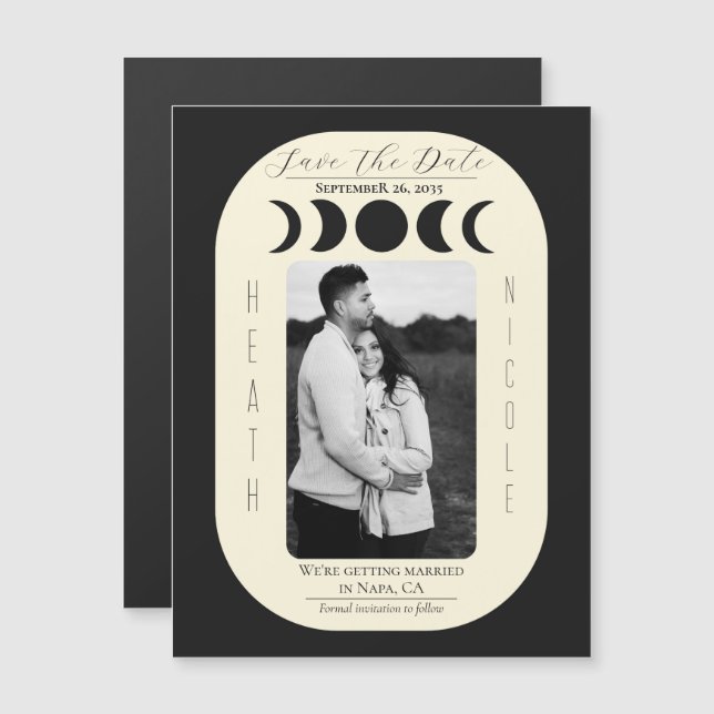 Lunar Luxe Black & Cream Moon Fase Salvar Data (Frente/Verso)