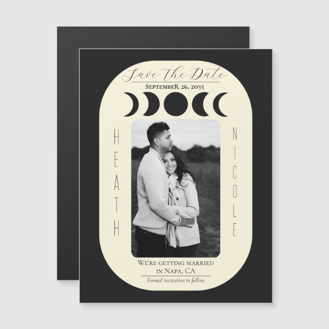 Lunar Luxe Preto e Creme Fase Lunar Salve a Data (Frente/Verso)