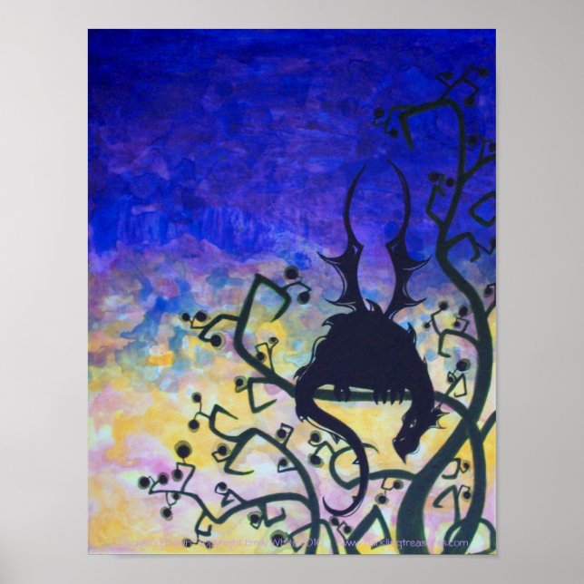 Lurking Dawn Dragon silhueta fantasia poster (Frente)