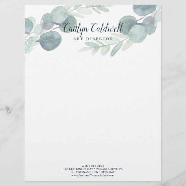 Lush Greenery e Eucalyptus Art Letterhead (Frente)