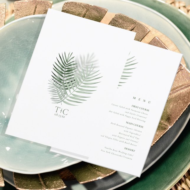 Lush Palm Leaf Wedding Menu Moss Green ID956 (Criador carregado)