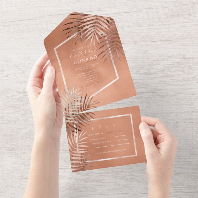Lush Palm Leaf Wedding Terra Cotta ID956 (Aba destacável)