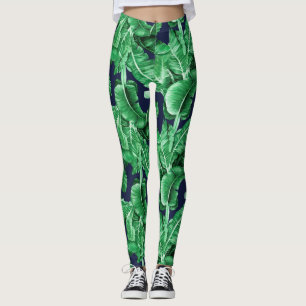 Lush Tropical Green deixa leggings de padrão