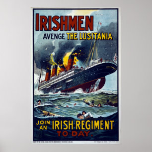 Lusitania que afunda-se, poster do exército WW1