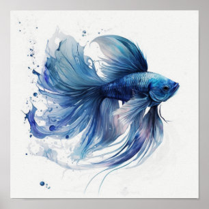 Lutando peixes com poster de aquarela