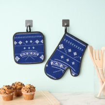 Luvas de Forno em Tricô Norueguês Azul