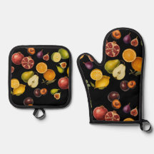 Luvas e Suporte de Panela de Frutas Vintage