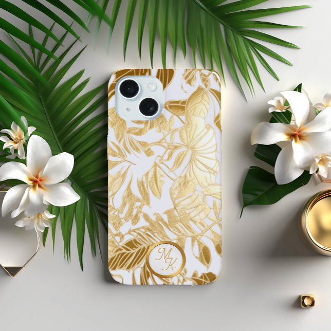 Luxe Dourada e Ivory Monstera Leaf (Elegant Gilded Gold-Look Monstera Leaf iPhone 15 Case)