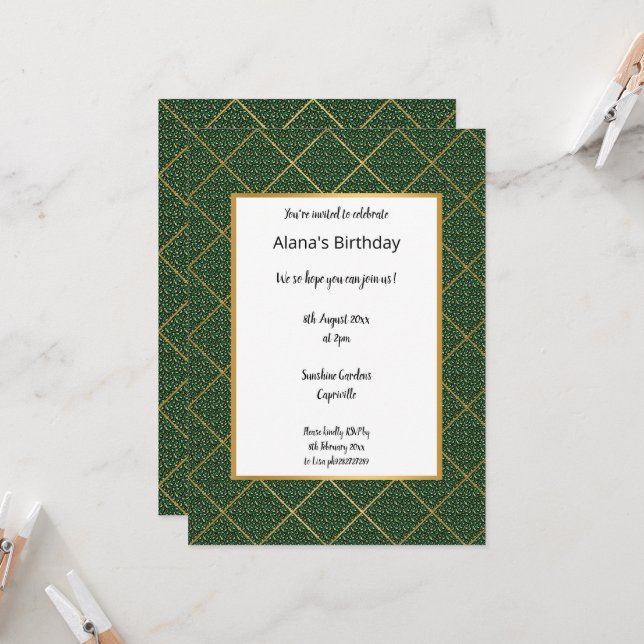 LUXE EMERALD ANIMAL PRINT BIRTHDAY CONVITE (Frente/Verso In Situ)