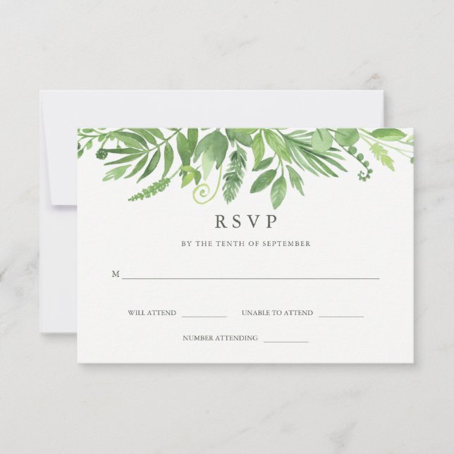 Luxe Folhas | RSVP de Casamento Botânico Verde (Frente)