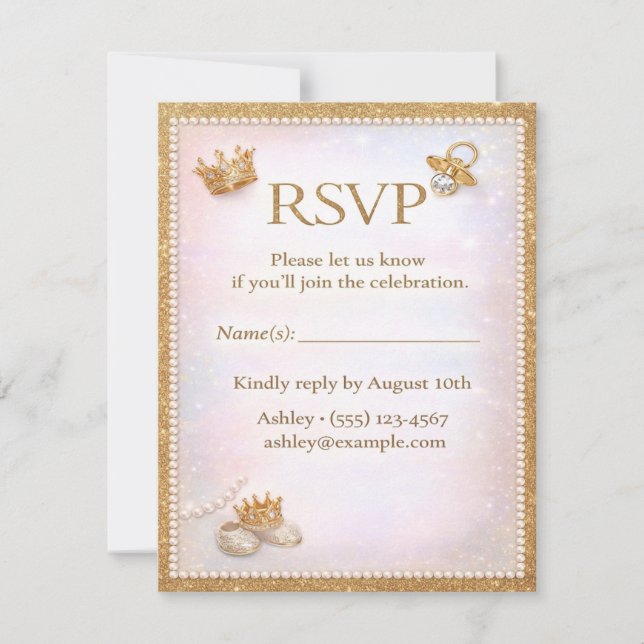 Luxe Gold Glitter Gender Reveal RSVP Card (Frente)