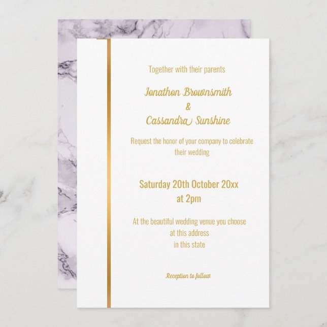 LUXE LILAC MARBLE WEDDING CONVITE (Frente/Verso)