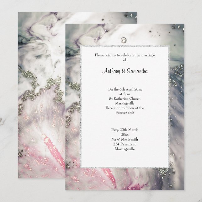 LUXE PINK MARBLE GLITTER WEDING Convite (Frente/Verso)