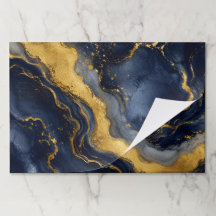 Luxo Azul Marinho Dourado Abstrato Mármore Fluido