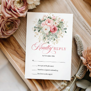 Luxo Boho Bege Floral Dourado Casamento RSVP