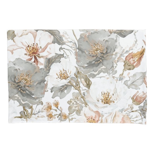 Luxo, Elegante, Padrão de Flores Cinza Dourado (Frente)