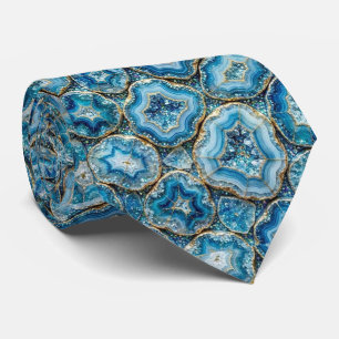 Luxo em Falso Seda Gravata Oceano Azul Geodo