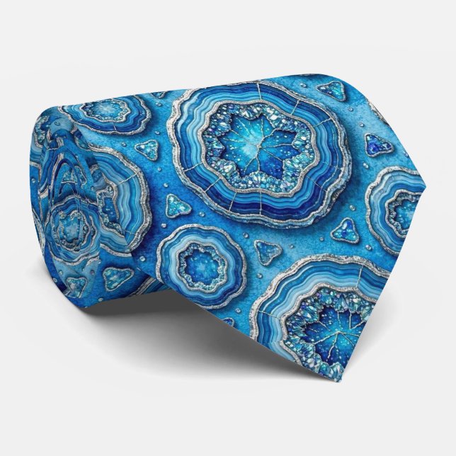 Luxo em Falso Seda | Gravata Oceano Azul Geodo (Rolled)