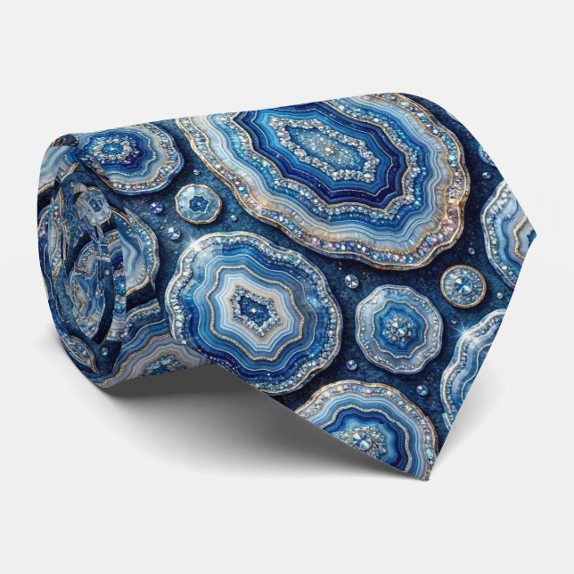 Luxo em Falso Seda | Gravata Oceano Azul Geodo (Rolled)