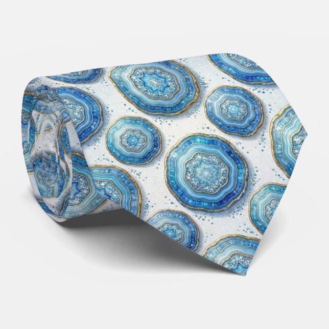 Luxo em Falso Seda | Gravata Oceano Azul Geodo (Rolled)
