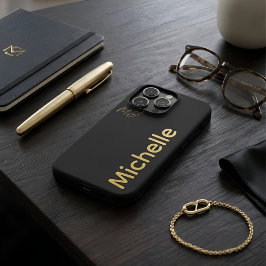 Luxo Minimalista Nome Personalizado Preto Dourado