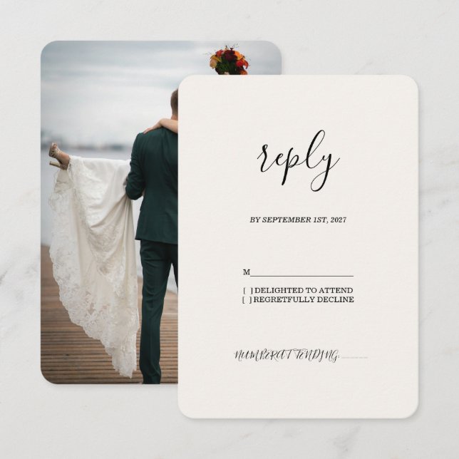 Luxo Minimalista Resposta de Casamento Creme (Frente/Verso)