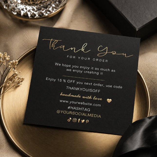 Luxo Obrigado Elegante Preto e Dourado (#ThankYouCard #BusinessThankYouCard #SmallBusinessBranding #PackagingInsert #CustomerAppreciation )