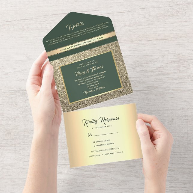 Luxo Verde Esmeralda Dourado Foto Casamento (Aba destacável)