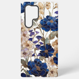 Luxuosa Peônia Azul e Floral Champanhe