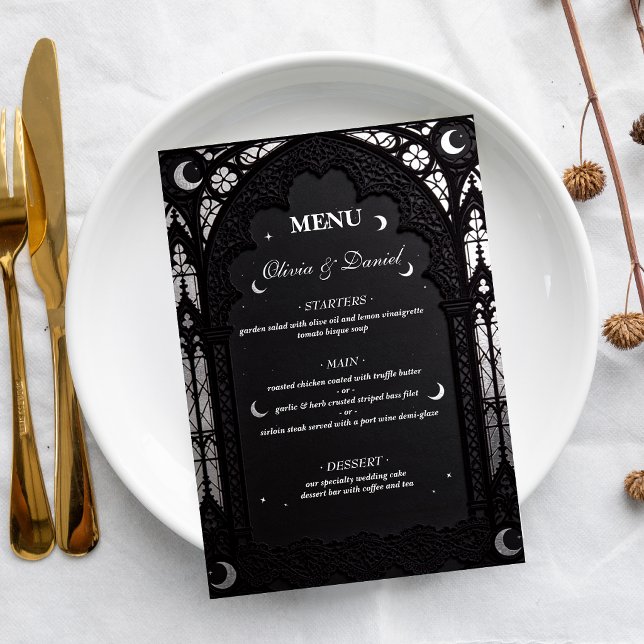 Luxuoso Cartão de Menu de Noiva com Catedral Celes (Criador carregado)