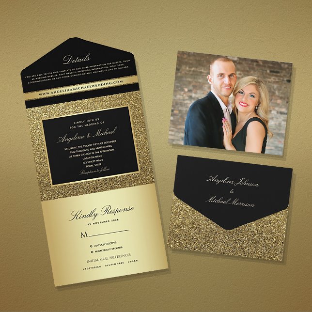 Luxuoso Casamento Preto e Dourado com Brilho (Criador carregado)