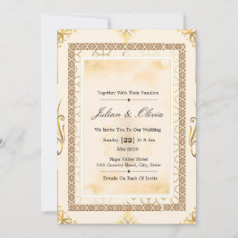 Luxuoso Conjunto de Convite de Casamento em Creme 