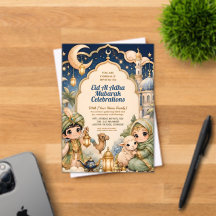 Luxuoso Cute Chibi Crianças Eid Al Adha Mubarak
