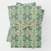 Luxuoso Padrão Geométrico Tribal Verde Salvia Sem 